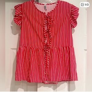 B.E. Humble Red and White Striped Tie Front Top